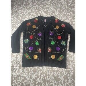 Ugly Christmas Cardigan Black L 12-14 by Holiday Time
